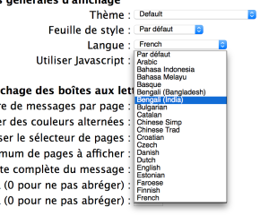 A drop-down menu with a language selector. The UI language is set to French, but all the language names are in English.